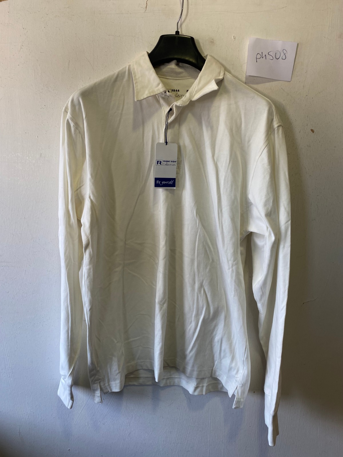 Front Fila Camiseta de Rugby en Blanco con Azul Cuadrado en Espalda (ph508)