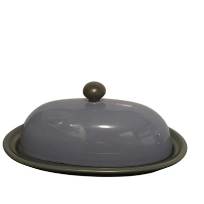 Mystic Pfaltzgraff Lavender Purple Slate Gray Stoneware Oval Covered Butter Dish