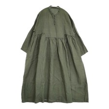 nest Robe Linen Band Collar Gathered Dress 01234-1454 dress Dark green 6-031...
