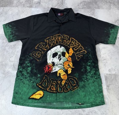 VTG Grateful Dead Green Skull Button Up Shirt by Dragonfly 2004 Mens Size Large