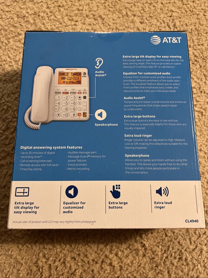 AT&T CL4940 Corded Answering System Telephone - White 744759863522| eBay