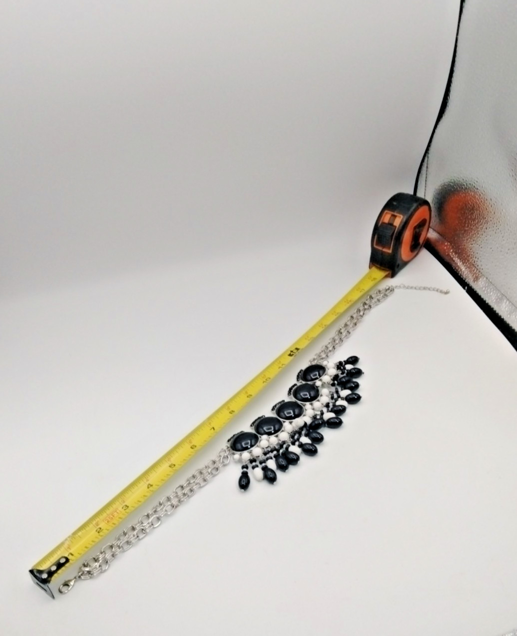 Chunky Black White Beaded Statement Necklace - image 10