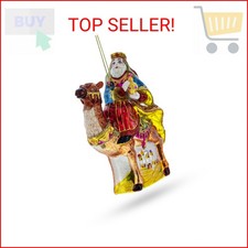 Wiseman on a Camel Blown Glass Christmas Ornament