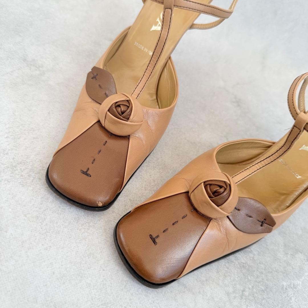 PRADA Women's Rose Detail Pumps Size:36.5/JP:23.5 Leather Beige 135137K Authen thumbnail 4