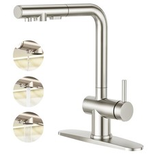 3-in-1 Kitchen Faucet with Pull Out Sprayer and RO Purifier Outlet, Stainless