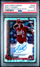 2025 Topps Chrome Rhett Lowder Rookie AQUA WAVE RC ON CARD Auto /199 GEM PSA 10