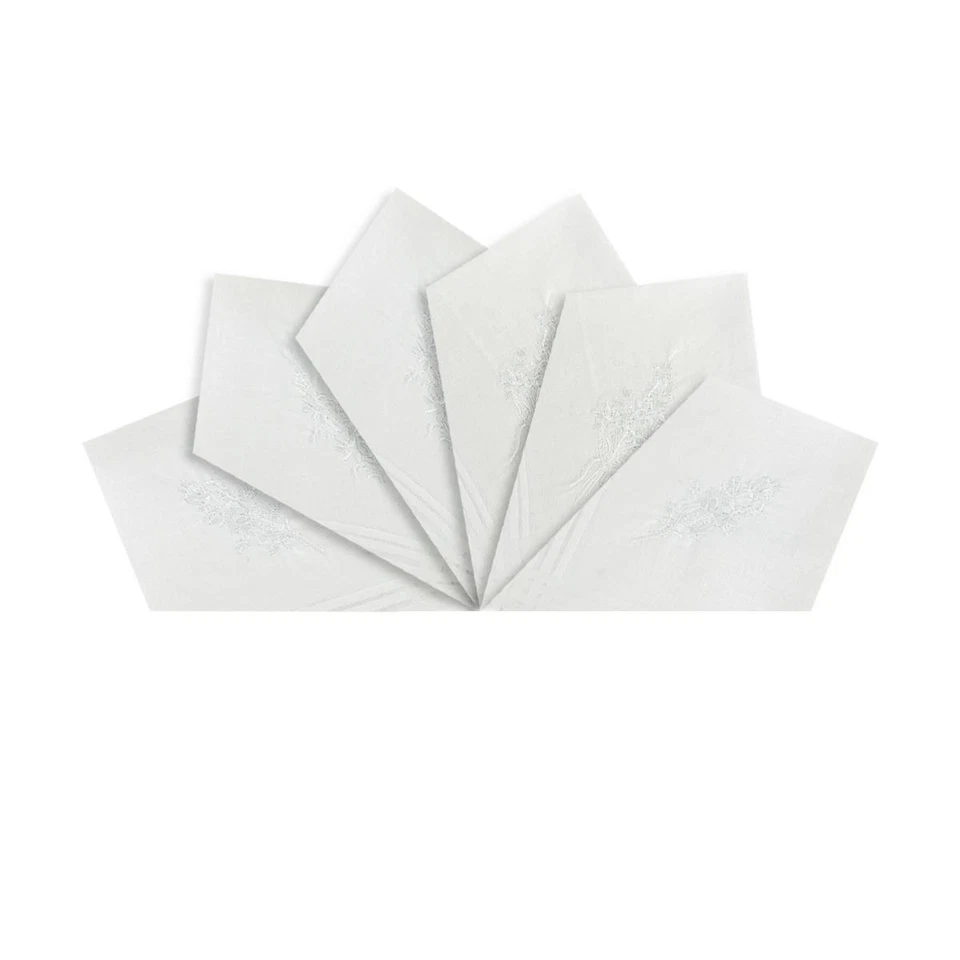 WARWICK & VANCE Damen Uni Weiß Taschentücher 100% Baumwolle Bestickt 6er Pack