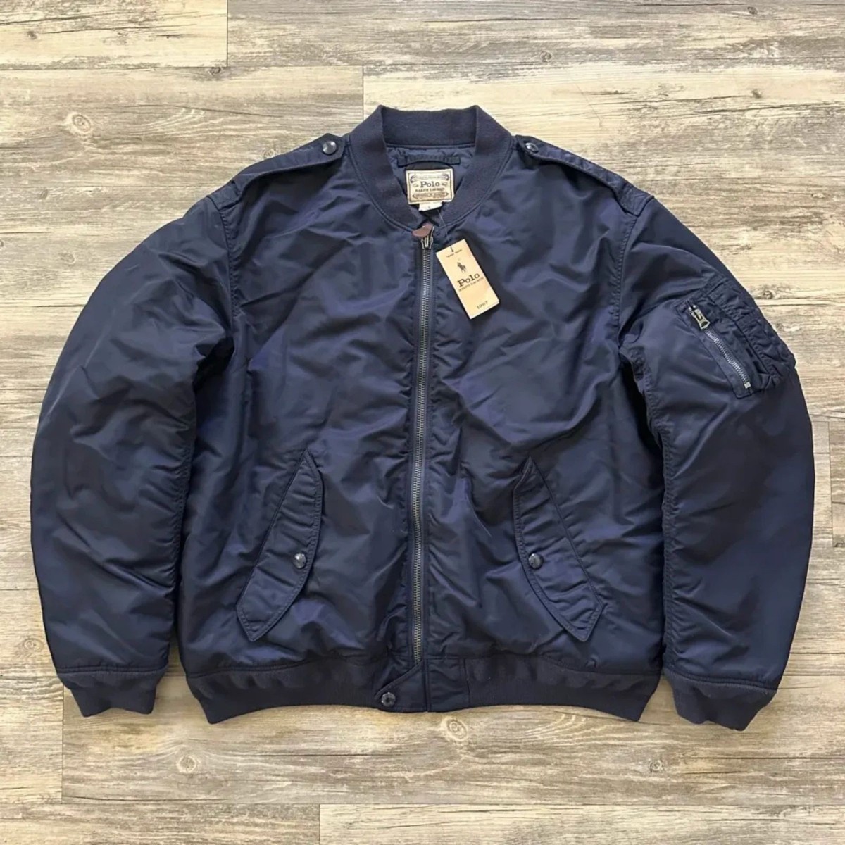Polo Ralph Lauren MA-1 Navy Blue Flight Bomber Jacket Size XS