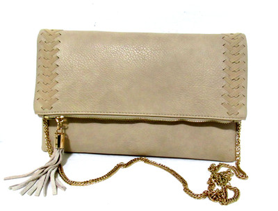 Moda Luxe Palermo Beige Clutch Crossbody Purse Detachable Chain Strap Handbag