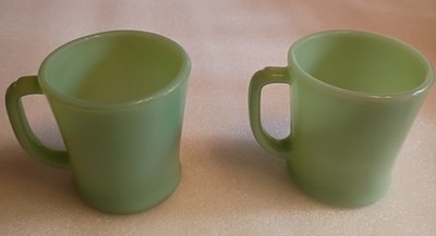 VINTAGE Fire King Jadeite D-Handle Mugs | Matching Pair | Glowing Lustre & Mint