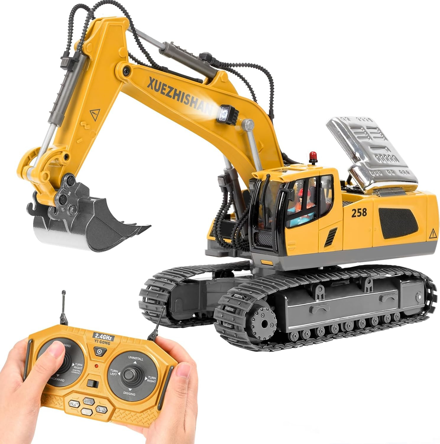 Excavadora de Juguete Control Remoto Pala Metal Luces y Sonido
