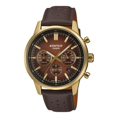 Mens Wristwatch CASIO EDIFICE EFR-575CL-5AEF Chrono Leather Brown Golden