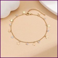 Kinitial Stainless Steel Zircon Star Anklets For Women Girls Summer Beach