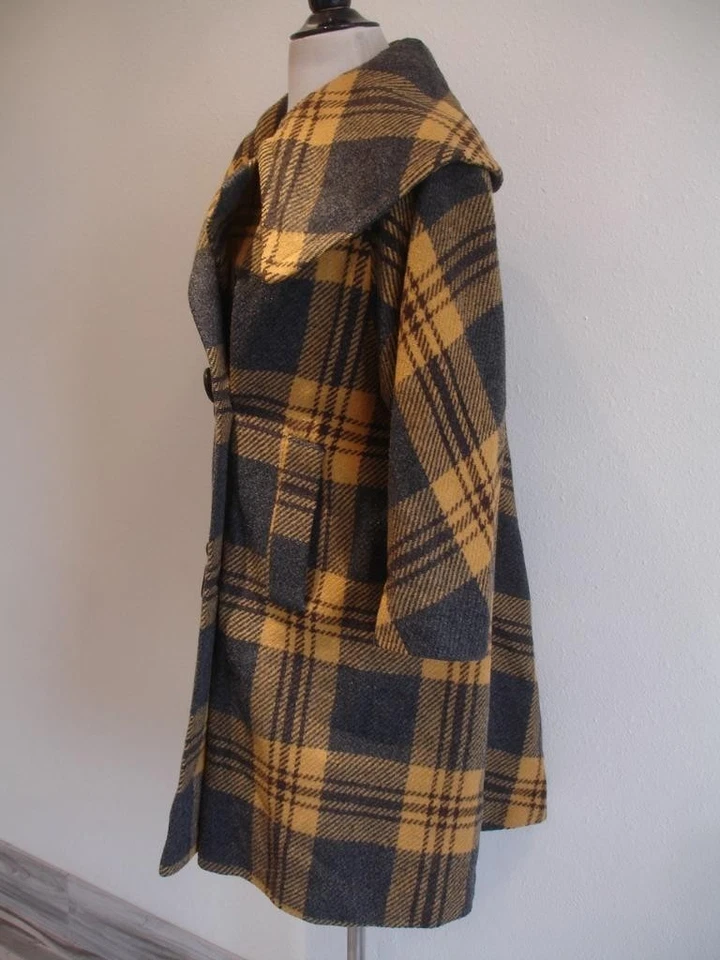 Casaco feminino M L vintage década de 1930 1940 Betsy Ann cinza amarelo pago feito em união lã EUA - Imagem 2 de 4