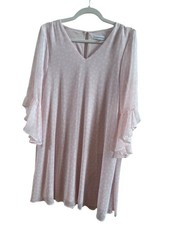 Calvin Klein Chiffon Pink Cream Polka Dot Trapeze Dress Size 10 Flutter Sleeves