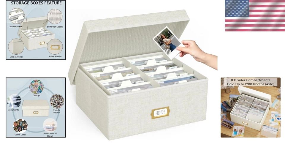 Caja de almacenamiento de fotos organizadora de ropa de cama con divisores para 1700 fotos 4x6 Foto 2 de 4