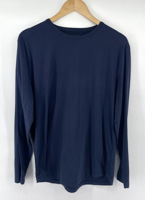 Cuts Shirt Mens L  Navy Curve-Hem Long Sleeve Crew Neck PYCA Pro Stretch Base