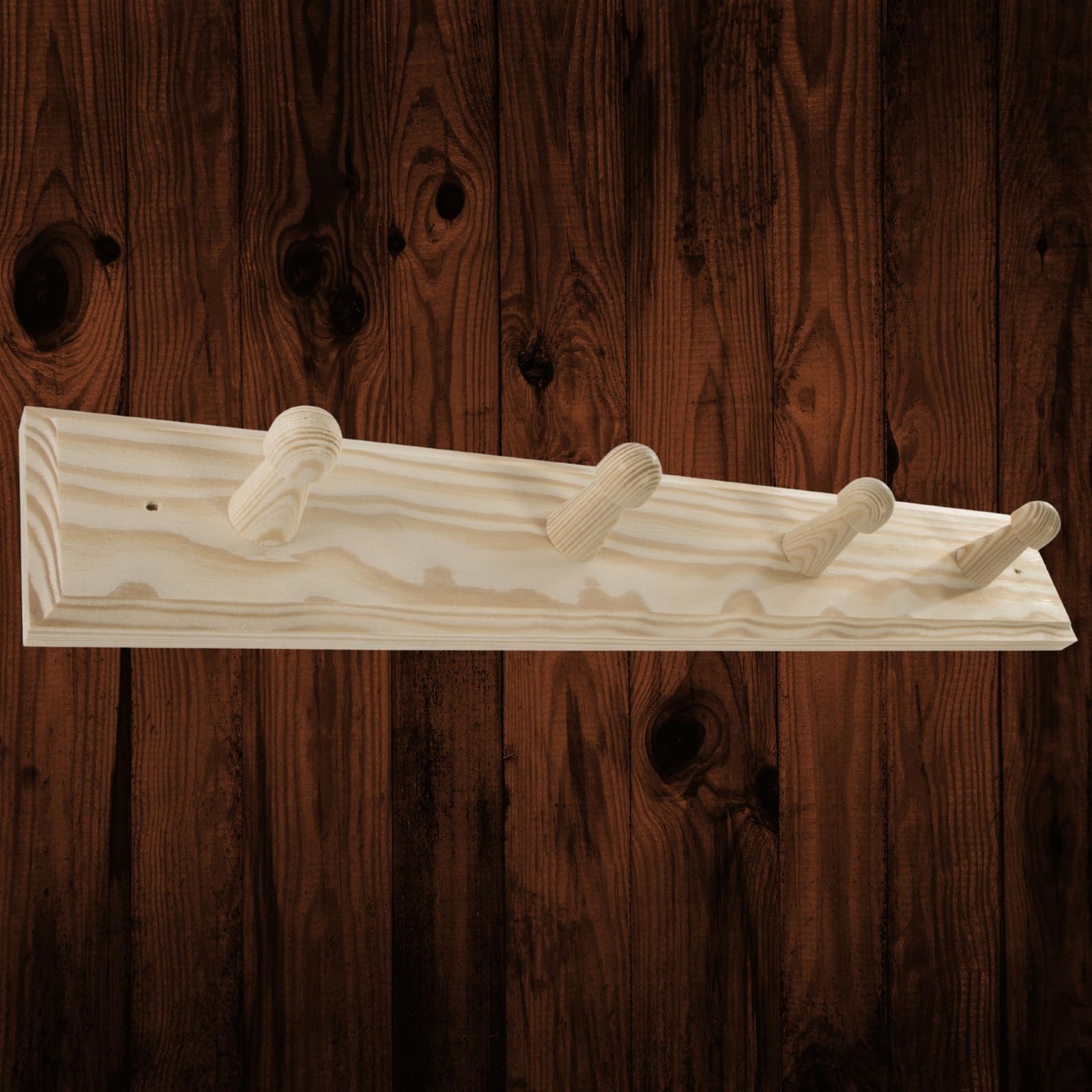 Woodeedoo Beige 4 Pegs Wooden Door Hooks Coat Rack Hanging Storage Clothes Holder Wall Mounted Hanger | Unpainted & Untreated Plain Pine Wood - Image 2