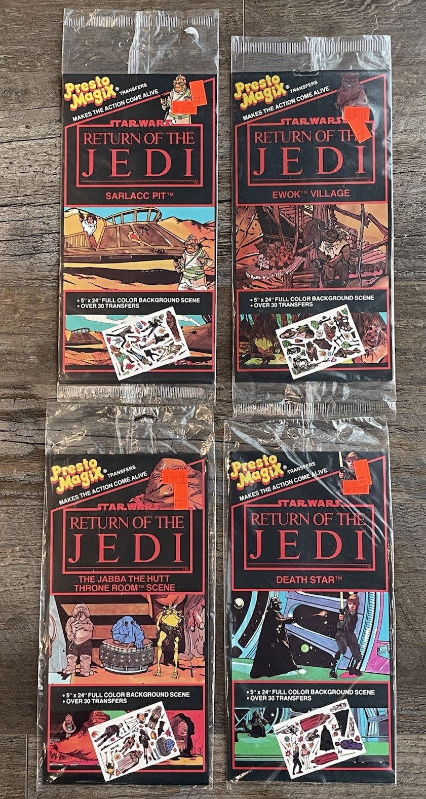 1983 Star Wars PRESTO MAGIX TRANSFERS RETURN OF THE JEDI Sealed SET of 4 Packs
