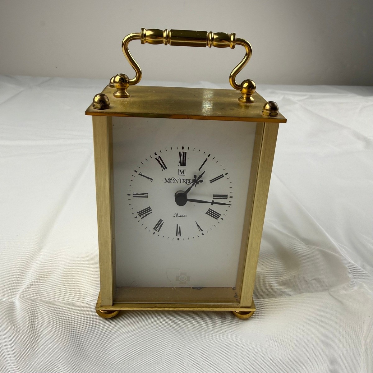 Montreux Vintage Brass Quartz Carriage Clock Made in Germany Roman