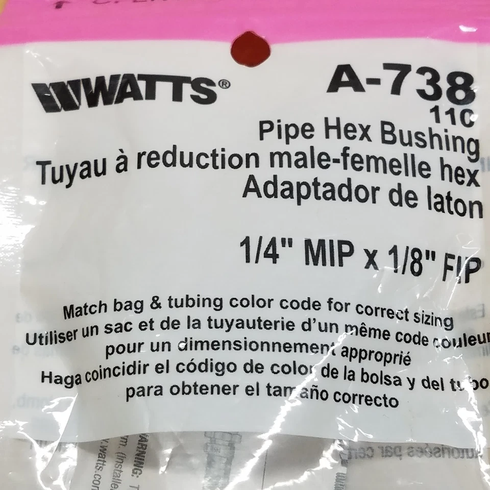 Watts A738, Pipe Hex Bushing 1/4" MIP X 1/8" Fip, Male/Female Hex - NEW - Image 4 of 4