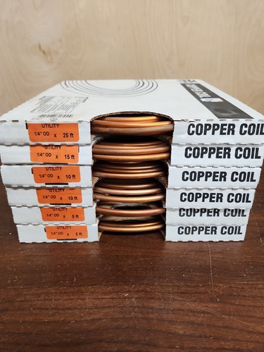 NEW 1/4 in. OD X 25 ft, 15ft, (2) 10ft, (2) 5ft Copper Type Utility Coil Tubing 