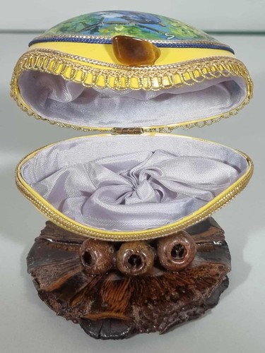 Hand Painted Egg Casket By Sonja Bosworth – Blue Wren – Vintage – Original Box - Foto 3 di 7