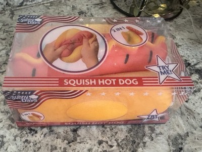 NEW Squishy Hot Dog Squeezy Fidget Toy Sunny Days 2-in-1 Hotdog Stress Relief