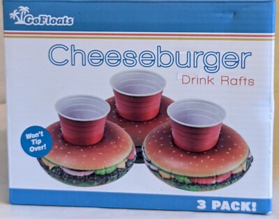 3 Pack GoFloats Inflatable Beverage Boats Cheeseburger Pool Drink Floats Rafts