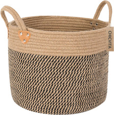 Jute Woven Wicker Floor Storage Basket With Handles, Boho Decorative Ba