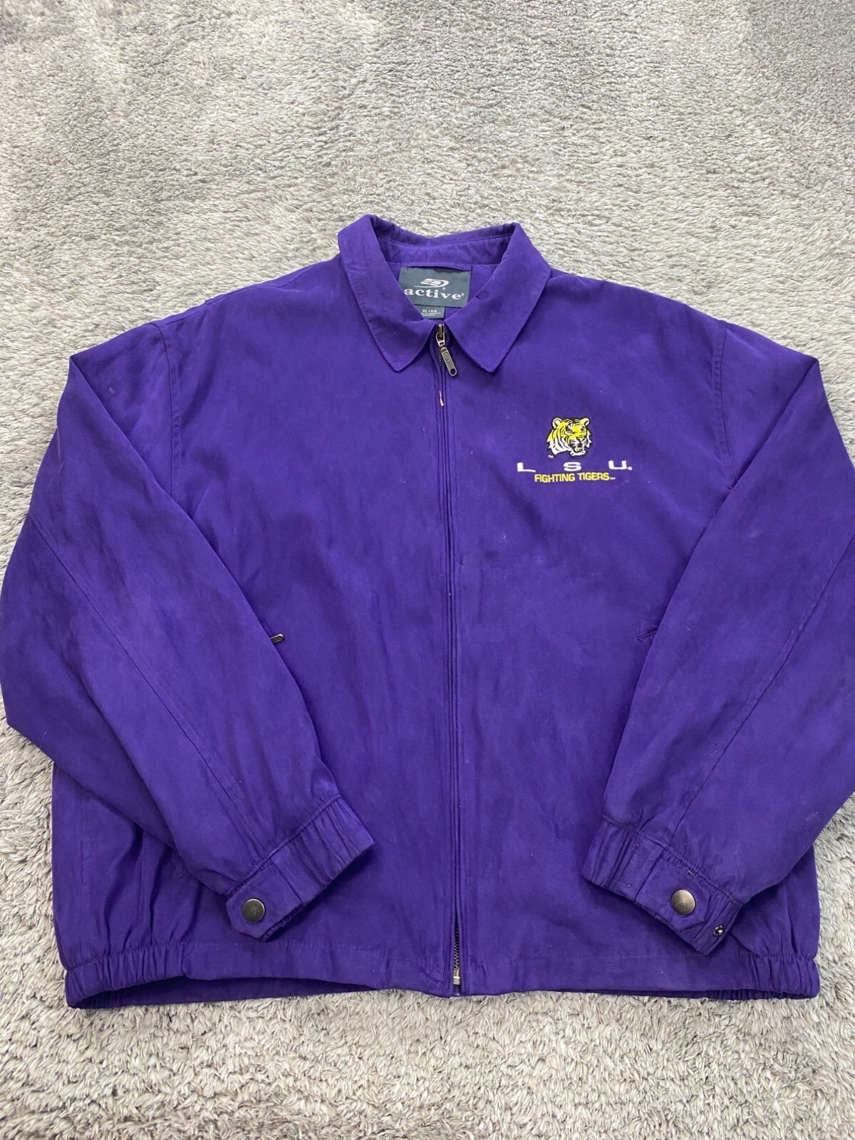 Vtg LSU Tigers Jacket Mens XL Purple Active Full Zip Lined NCAA Bomber Coat 90s