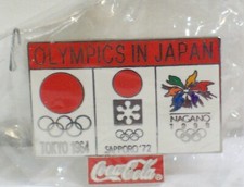 1998 Nagano Olympics in Japan Tokyo Sapporo Pin Games Logos Coca-Cola Sealed Vtg