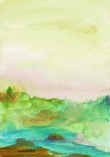  Free Shipping-Art Original Painting Imagination-Peaceful Morning &Creek 7x5" JW