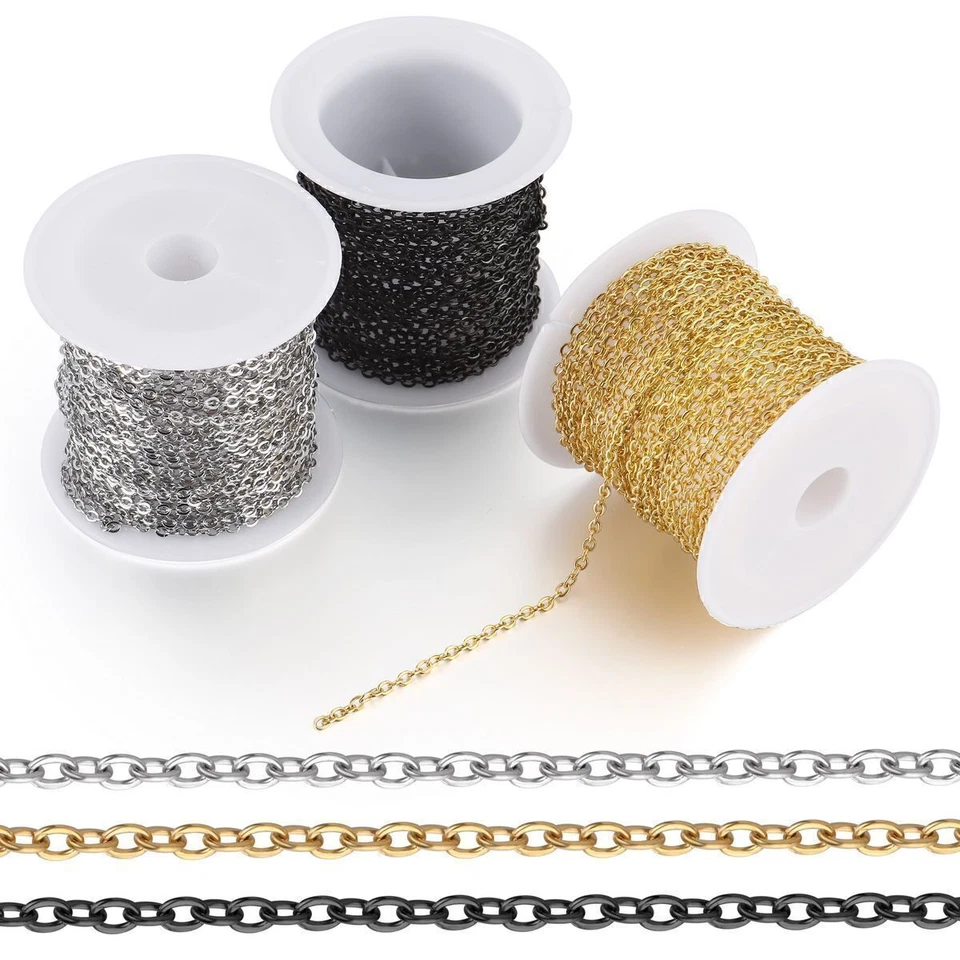 Cadena cable collar de eslabones de oro plateado de acero inoxidable 197" para hacer joyas EE. UU. Foto 4 de 4