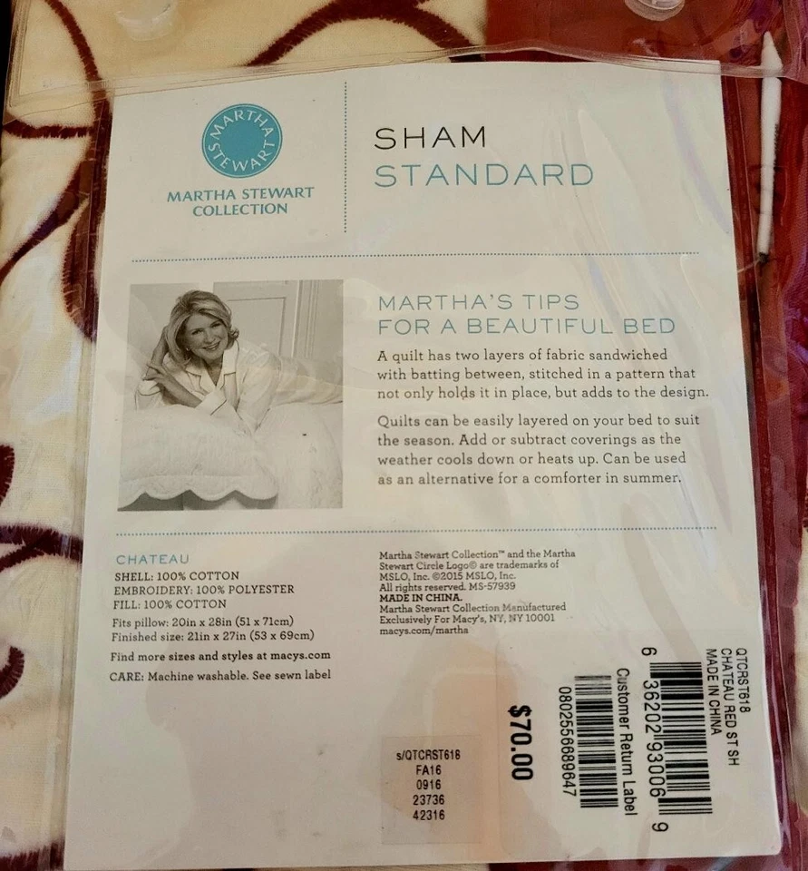 Fundas de almohada estándar de algodón acolchado bordado Martha Stewart nunca usadas Foto 4 de 4