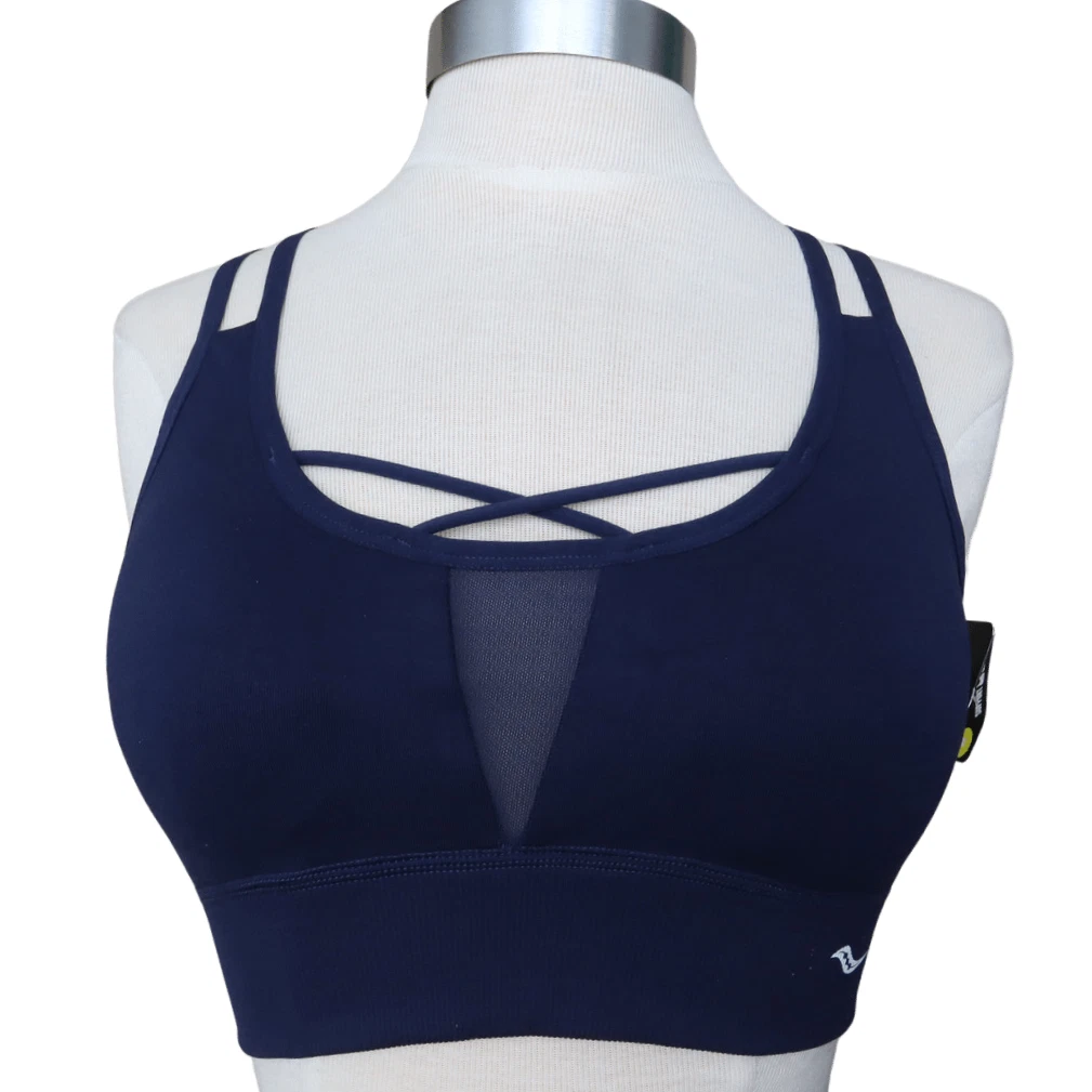 Saucony Navy Blue Activewear Criss Cross Back Workout Sports Bra