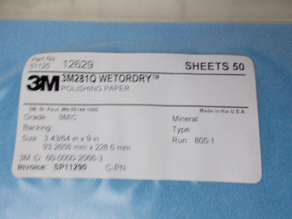 Polishing Paper WETORDRY 3M 281Q 3-43/64 x 9 in 9 mic "1 Pack of 50 Sheets" - Image 3 of 4