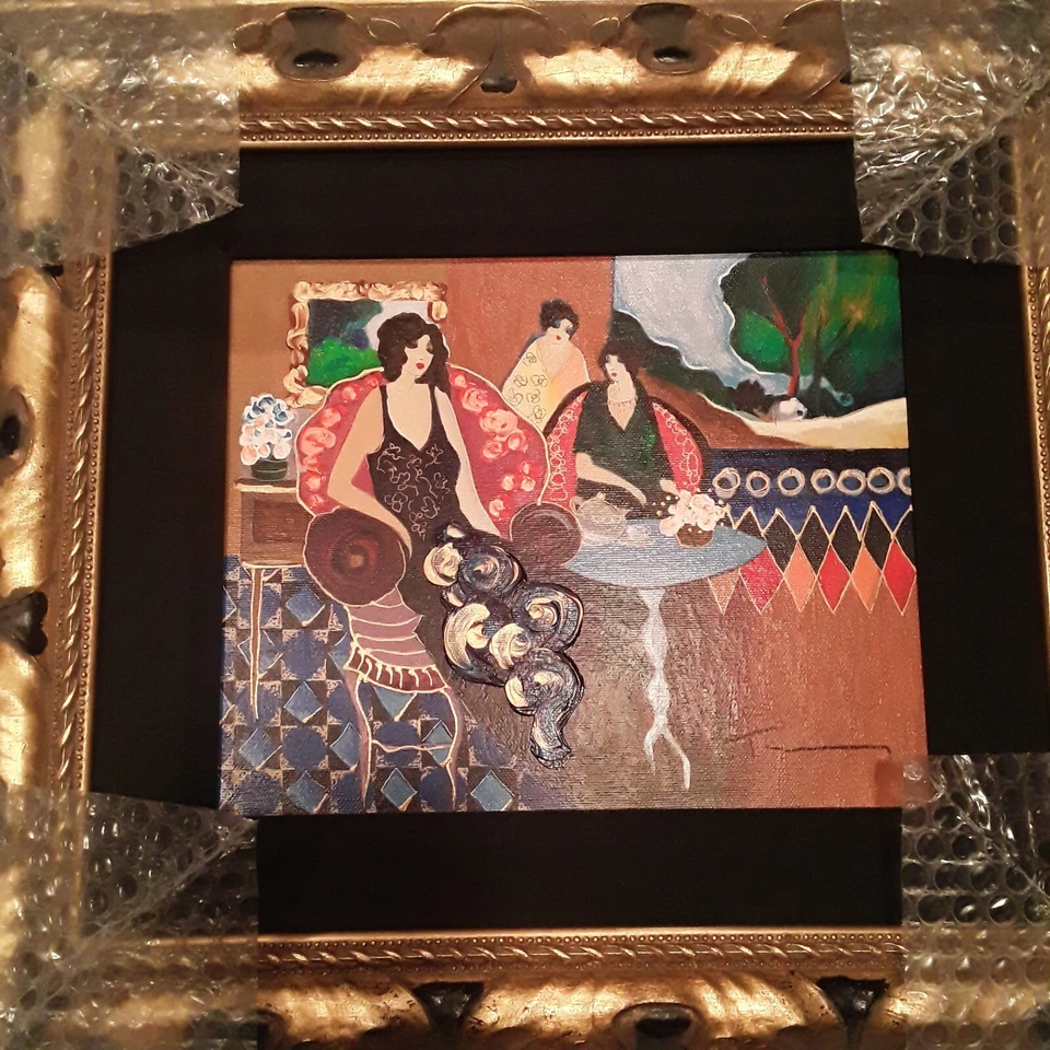 Itzchak Tarkay "Poses de salón" 2001 adornado a mano, lienzo mate/enmarcado Foto 2 de 4