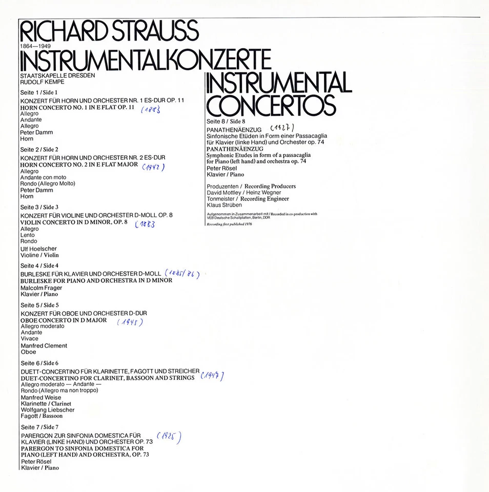 4LP Box STRAUSS Concertos KEMPE DAMM HOELSCHER FRAGER WEISE EMI C191-2743 Quadro - Image 2 of 3