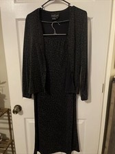 Vintage CAROLE LITTLE Dark Floral Cardigan Skirt Set Sz Small