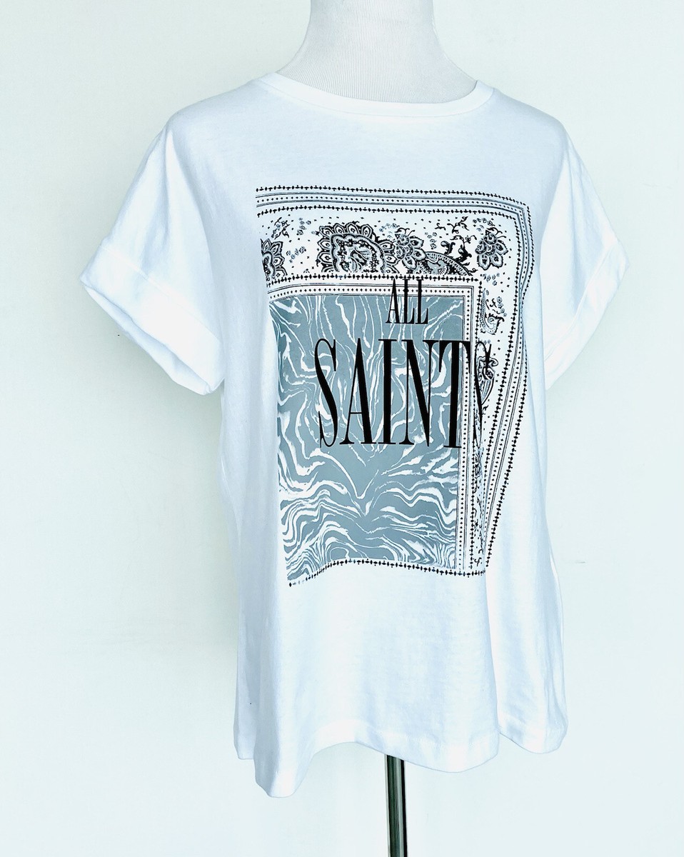 AllSaints Zebura Imogen Boy Tee NWT Price $39 Size XS/ S Roll Sleeve White  | eBay