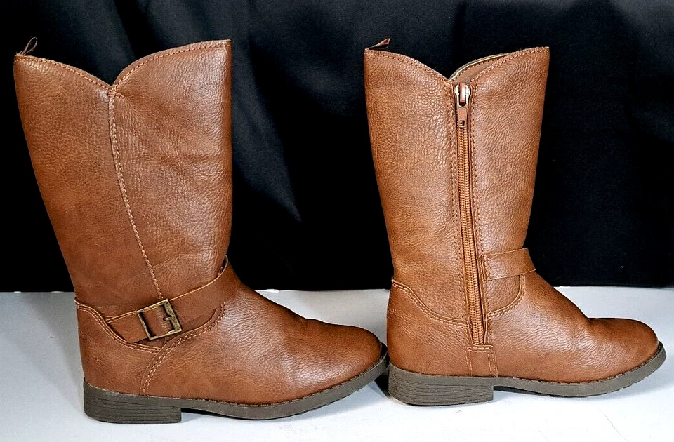 Botas OshKosh B'gosh para niñas pequeñas hasta la rodilla con cremallera marrón imitación cuero EE. UU.: 11 M Foto 3 de 4