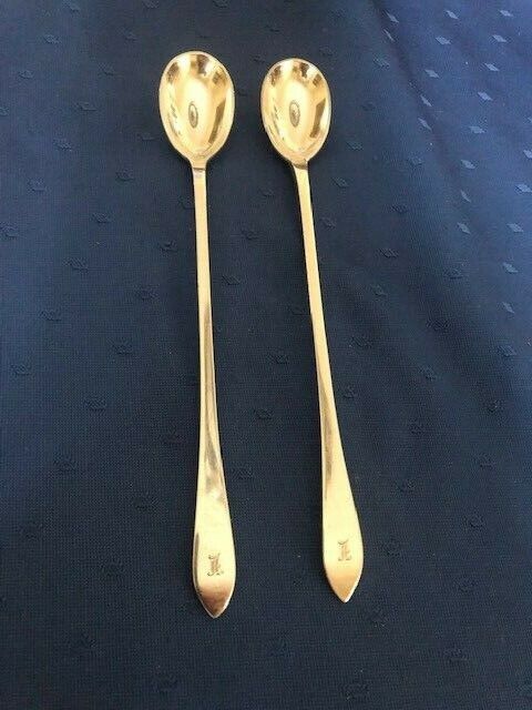 TIFFANY "FANEUIL" C1910 STERLING TWO ICE TEA SPOONS 7 5/8"