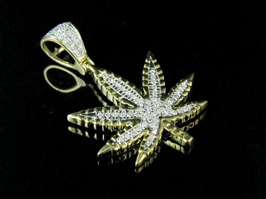 2Ct Simulated Diamond Men s 14K Yellow Gold Plated Weed Marijuana