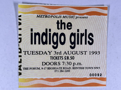 The Indigo Girls Ticket Amy Ray Emily Salliers Original The Forum August 1993
