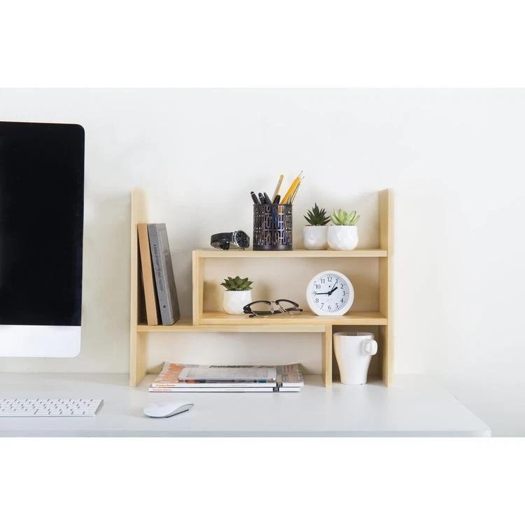 Wood Desktop Shelf Organizer, Office Dorm Desk Bookshelf Storage