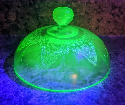 Uranium Federal Glass Green Butter Dish Dome Cover Lid Only Georgian Pattern