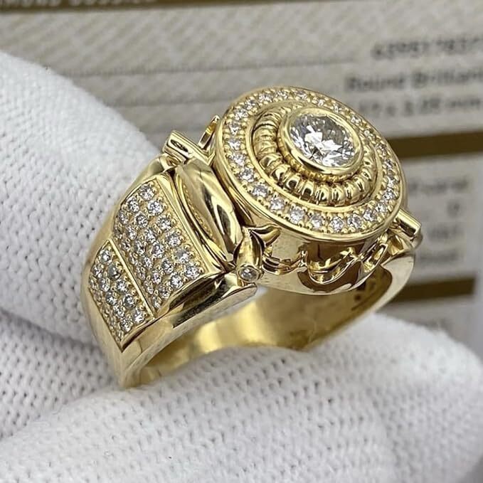MEN'S CUBIC ZIRCONIA HIP HOP GOLD PLATED FASHION LUXURY PINKY RING SIZE ...