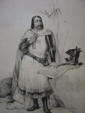 Very nice lithograph c1860 portrait of Godfrey de Bouillon Frank Knight