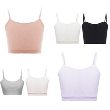 Kids Girls Vest Solid Color Camisole Training Bra Fitness Crop Top Workout Yoga